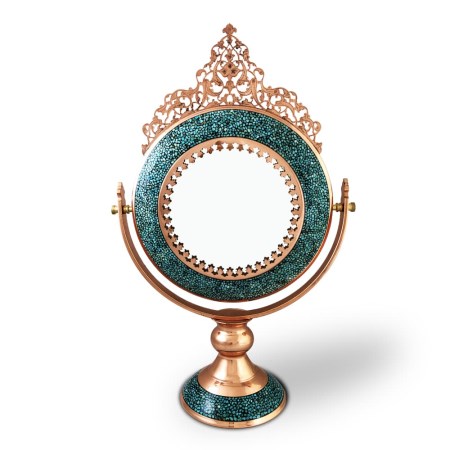turquoise kashkol bowl - آینه گرد کوچک تاج دار فیروزه کوب