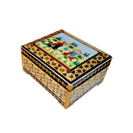 جعبه جواهر خاتم کاری سایز کوچک طرح چوگان - khatam jewerly box